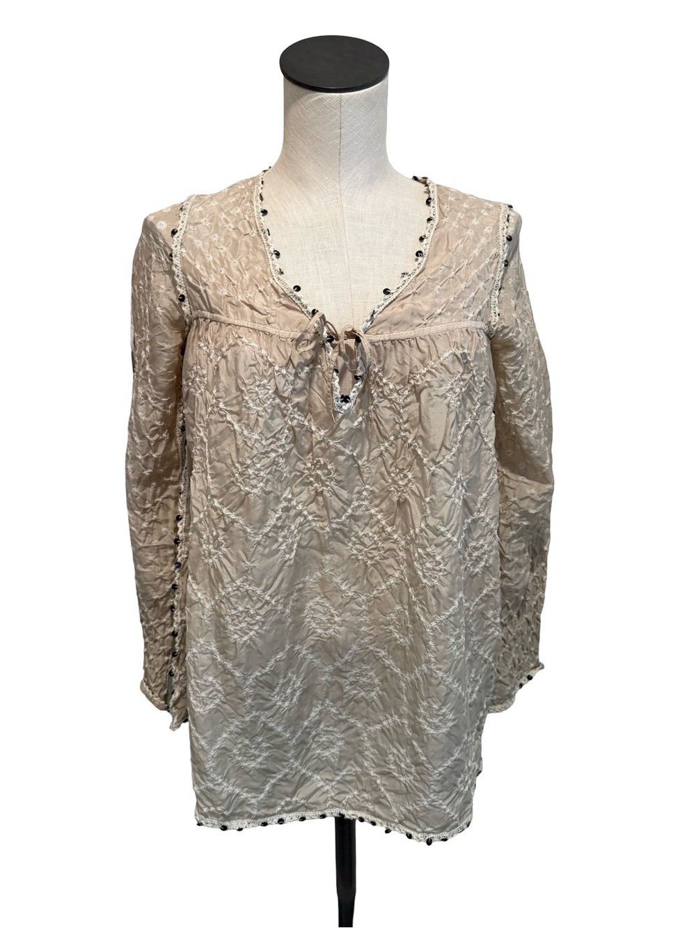 Antik Batik Cream Crinkle Tie-Neck Tunic